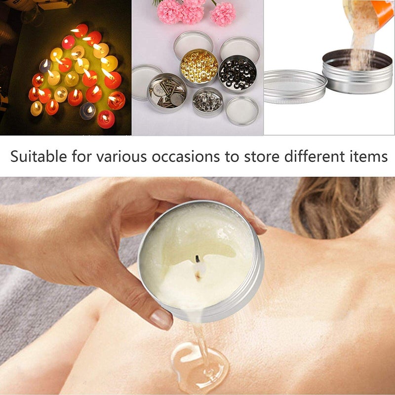 Healthcom 15 Packs 5 Oz 150ml Empty Silver Round Aluminum Tin Cans Screw Top Aroma Hair Wax Cosmetic Container Cream Box Makeup Pot Jars Tea Tin Storage Case for Accessories DIY Crafts Spice Candles - Image 5